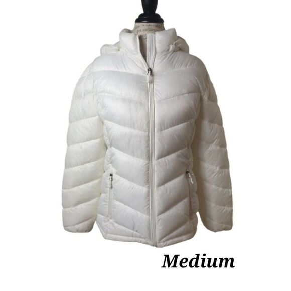 Womens Puffer Coat White M Charter Club Hooded Packable Removable Hood - Picture 2 of 8